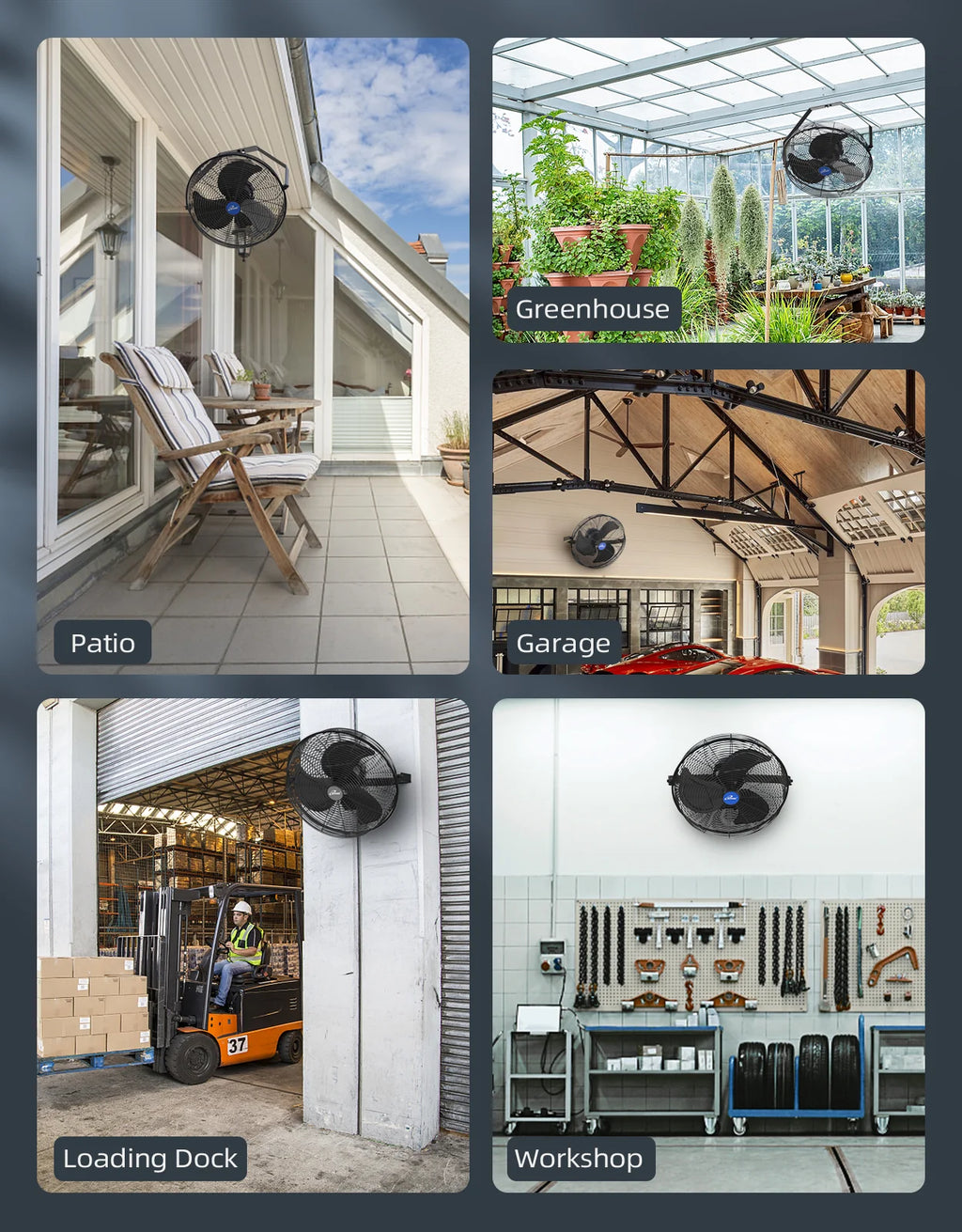 2025 ILG8E18-15 - Ventilador mural iLIVING de 18" resistente a la intemperie con velocidad variable para uso interior y exterior, calidad industrial para terraza, invernadero, garaje, taller y rampa de carga, 6360 CFM, negro