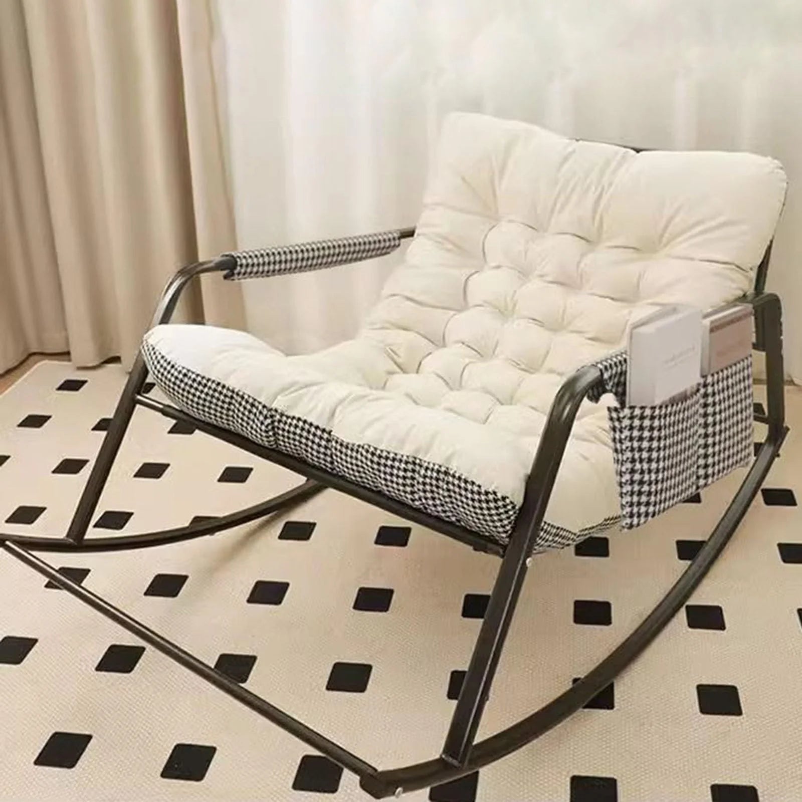 Sillón Lounge Moderno para Balcón, Acolchado, con Bolsillos Laterales, Mecedora de Exterior