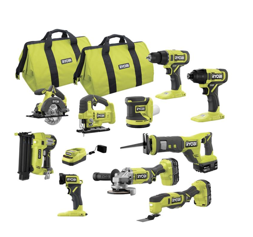 2025 Kit Combo Inalámbrico RYOBI ONE+ 18V – 10 Herramientas con 3 Baterías y Cargador (Modelo PCK750KN)