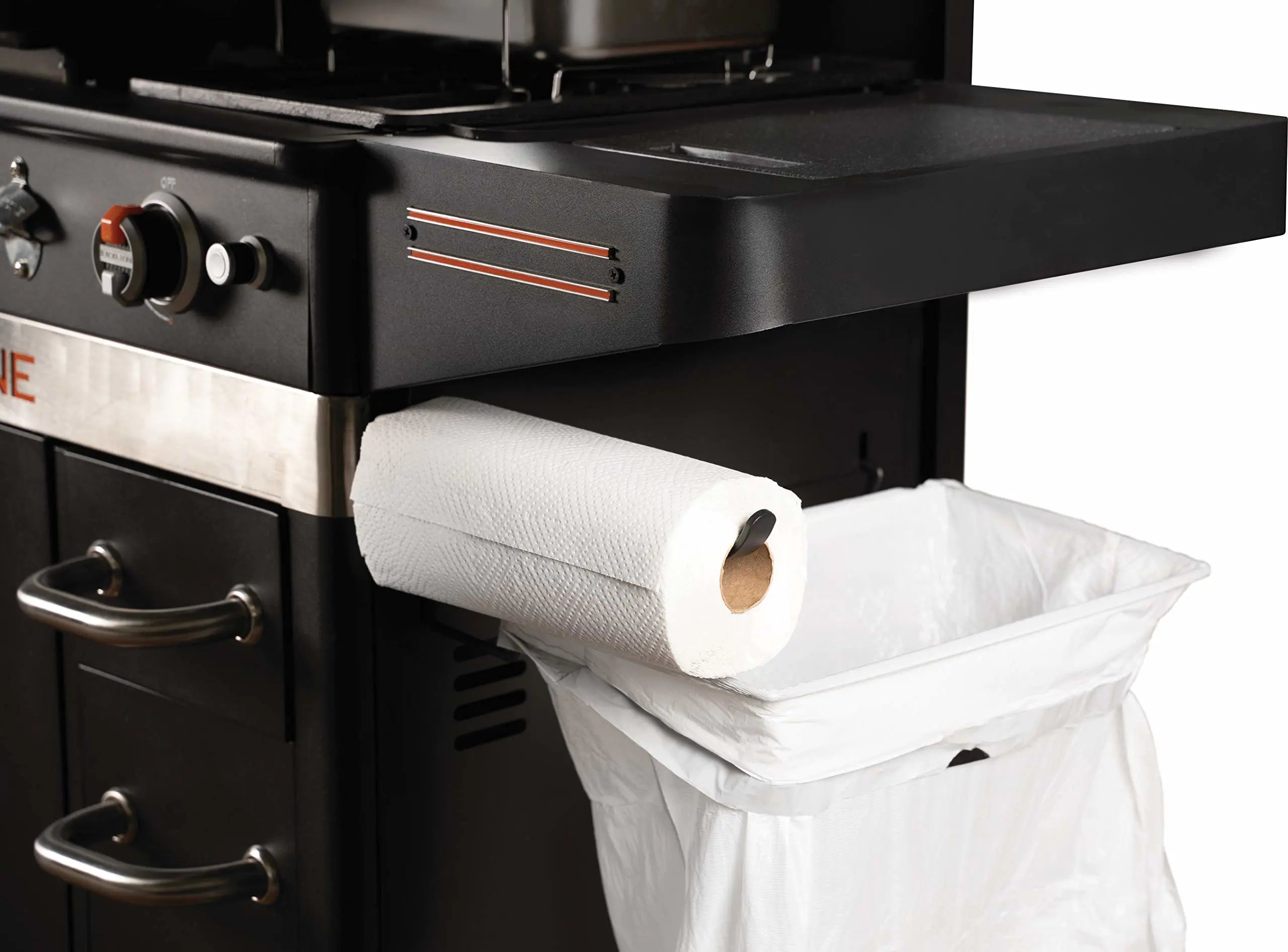 Blackstone 1962 Combo Freidora de Aire + 2 Quemadores con Campana de Acero Inoxidable, Ruedas y Estantes Laterales Dobles – Estación de Cocina Exterior Robusta de 28 Pulgadas para Jardín y Terraza – Negra
