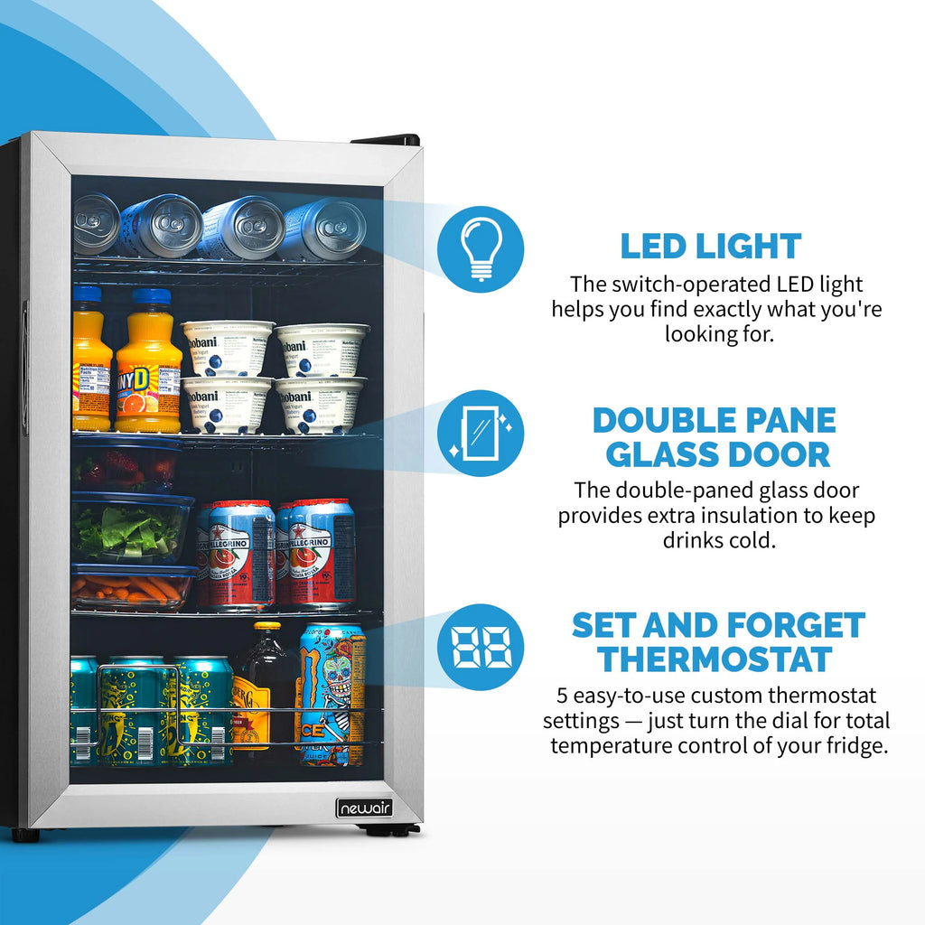2025 Newair® Refrigerador de Bebidas Independiente de Acero Inoxidable – 100 Latas – 16,93”