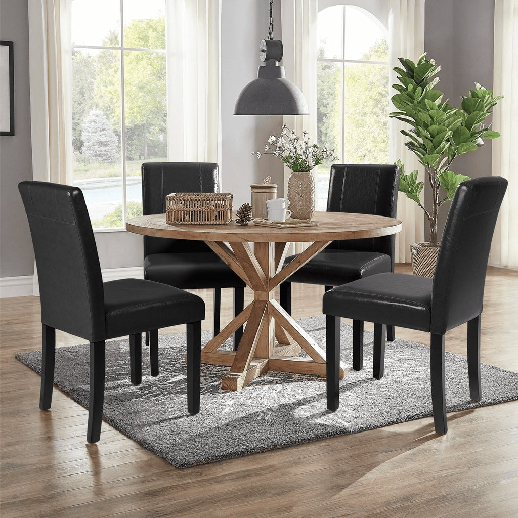 Lacoo Set de 4 Sillas de Comedor Estilo Urbano de PU con Patas de Madera, Negros