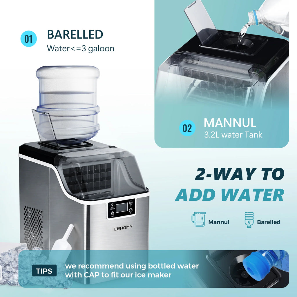 2025 Máquina de hielo compacta EUHOMY 14" Cube – Grosor de hielo ajustable con depósito de agua