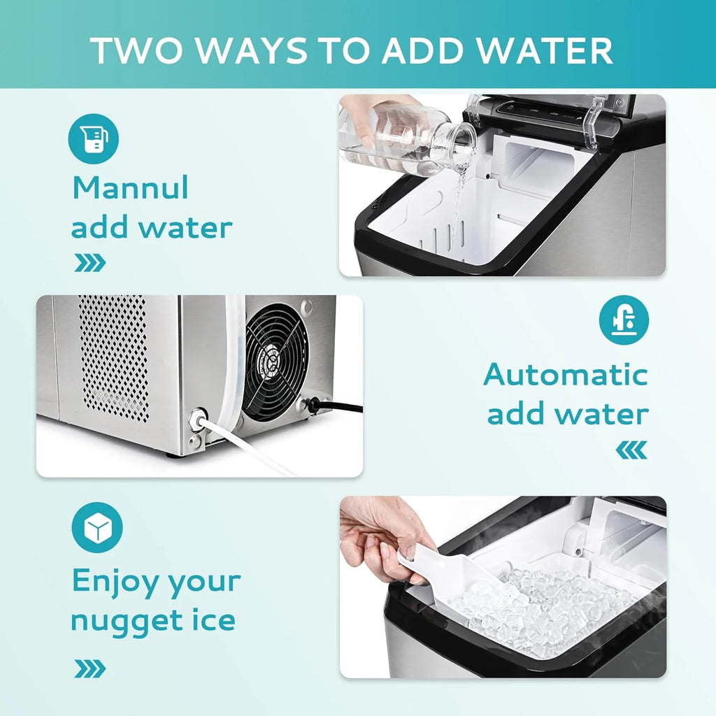 2025 Máquina de hielo con compresor de alta eficiencia EUHOMY 18'' – Hielo tipo Nugget masticable, compacta y potente