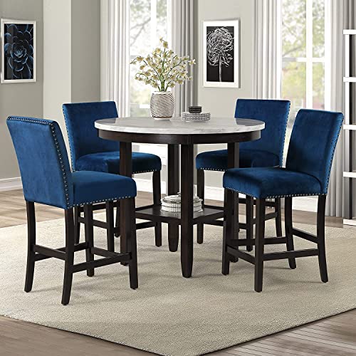2025 New Classic Furniture Celeste Set de Comedor de 5 Piezas con Mesa Redonda de Mármol Sintético y 4 Sillas, 42 Pulgadas, Gris