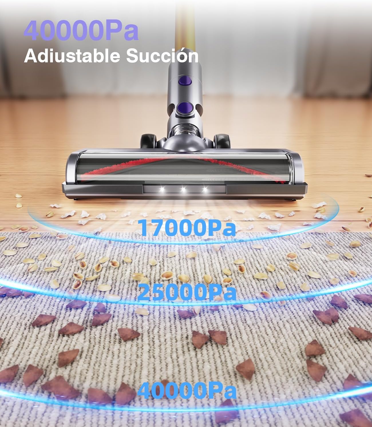 Aspiradora Inalámbrica Tdyon 40KPa/450W, Potente hasta 50 Minutos, con Pantalla Inteligente y Cepillo Antienredos, para Alfombras, Pelo de Mascotas, Suelo y Sofá [Clase de Eficiencia Energética A+++]