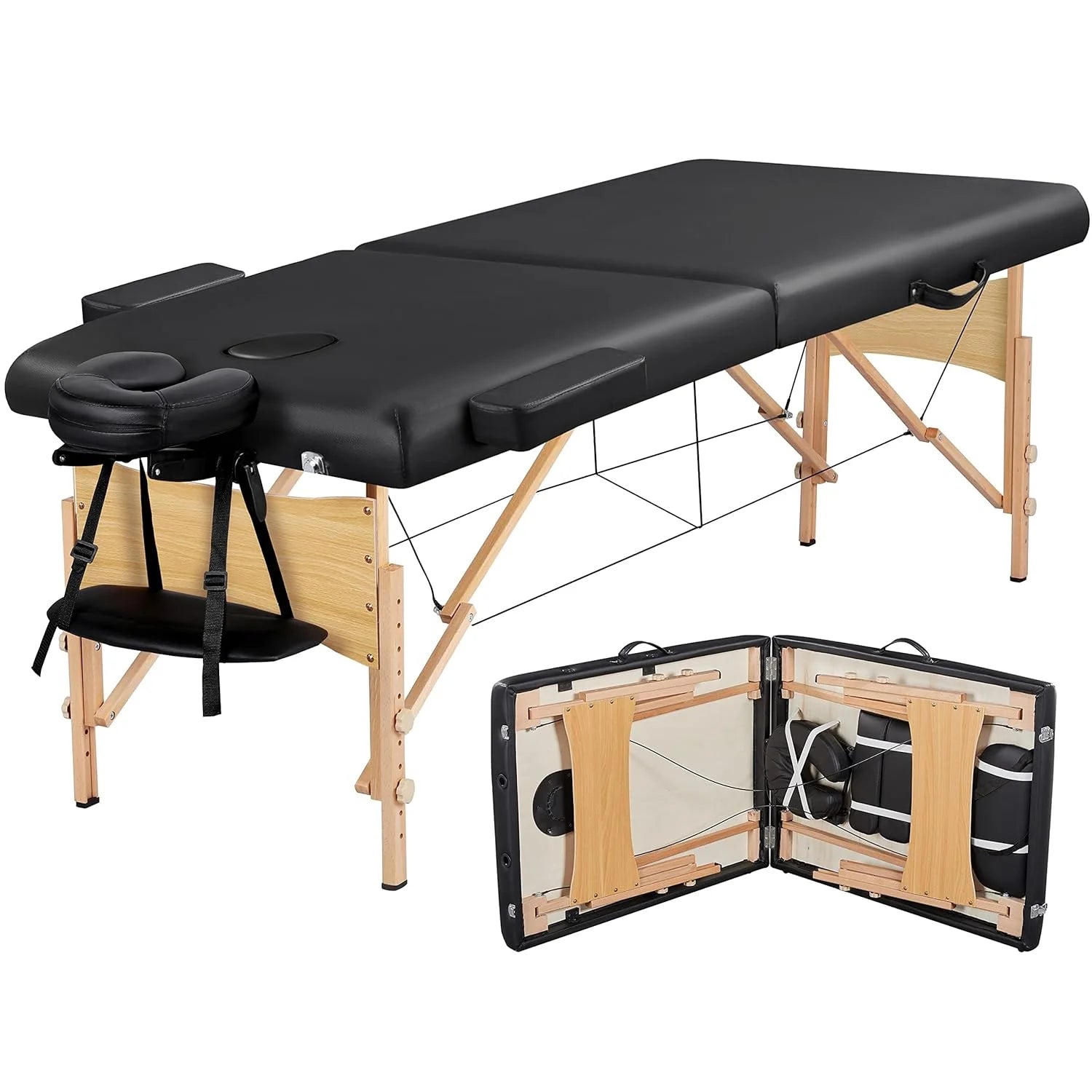 Mesa de Masajes Yaheetech – Mesa Plegable Portátil para Tratamientos, Pestañas, Spa – Mesa de Masaje Ajustable en 2 Secciones con Bolsa No Tejida, 24 pulgadas, Negra