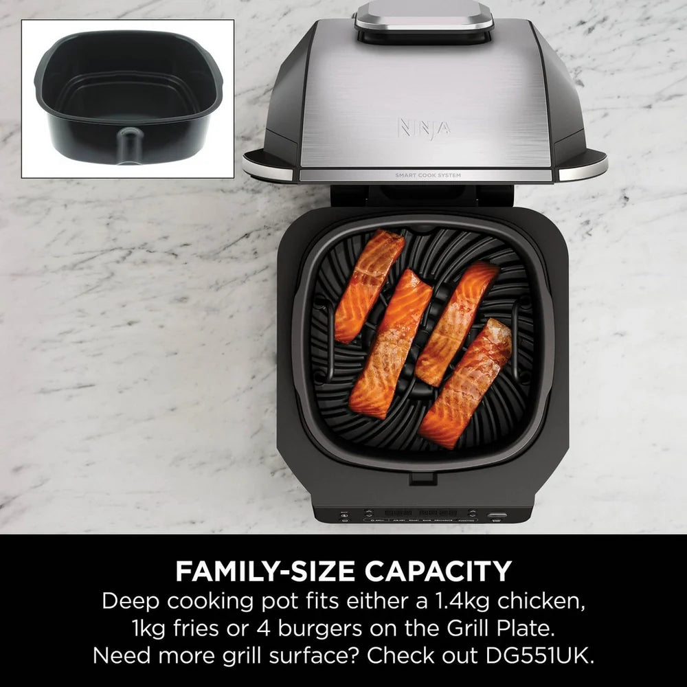 2025 Ninja 5 en 1 Parrilla y Freidora de Aire EG351UK – Multi-cocina 5,7L con Sonda Digital de Cocción – Negro/Plata