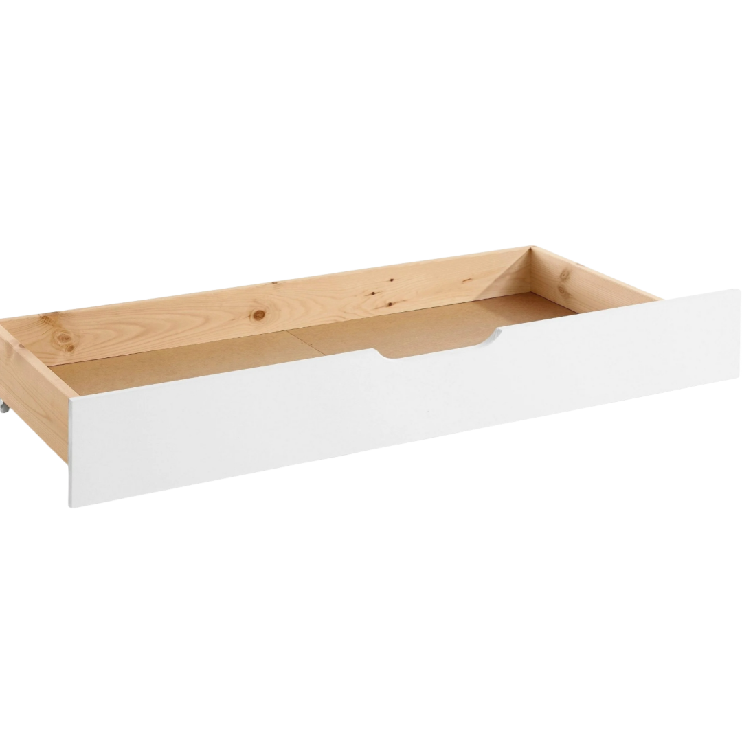 Cajón para cama de madera de pino blanco Auz, 130 cm de longitud  =