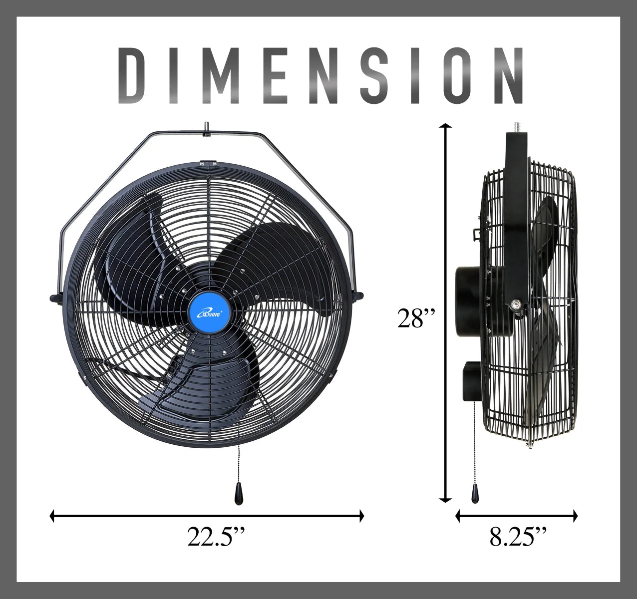 2025 ILG8E18-15 - Ventilador mural iLIVING de 18" resistente a la intemperie con velocidad variable para uso interior y exterior, calidad industrial para terraza, invernadero, garaje, taller y rampa de carga, 6360 CFM, negro