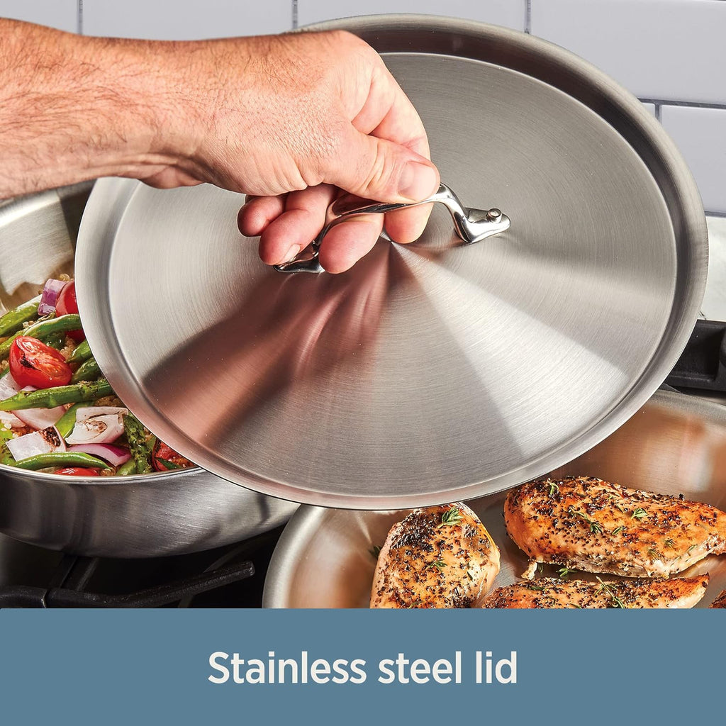 All-Clad D3 Sartén para Saltear de Acero Inoxidable de 3 Capas, 6 Cuartos, Compatible con Inducción, Horno y Grill hasta 600°F, Ollas y Sartenes, Color Plateado
