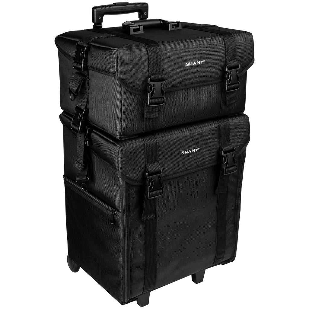 Maletín Cosmético de Vinilo Negro Azabache con Ruedas – Bolso de Viaje para Maquillaje