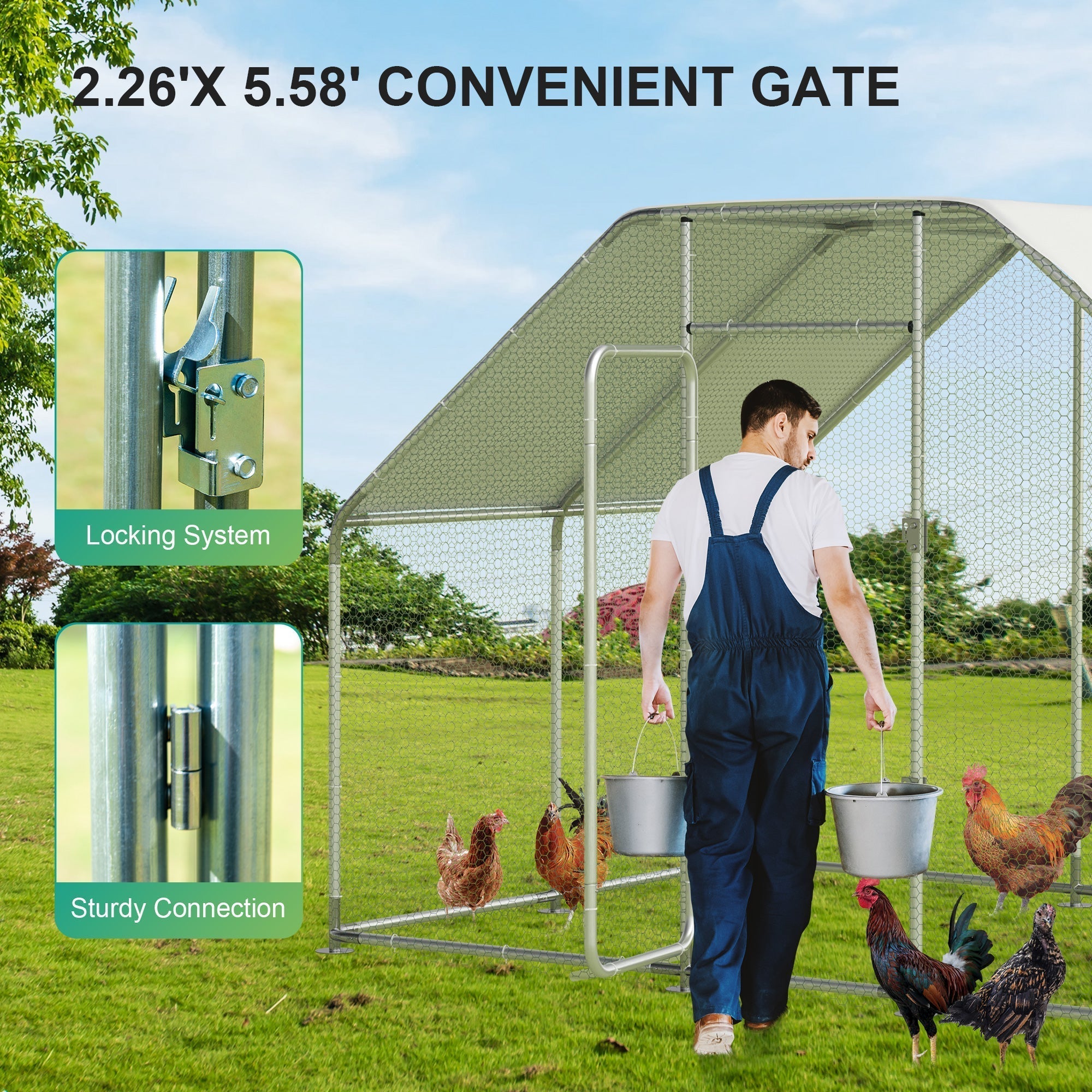 Gran Gallinero de Metal para 16 Pollos, Jaula para Aves con Forma de Espira, Cubierta Impermeable y Anti-Ultravioleta para Uso Exterior en el Patio o Granja