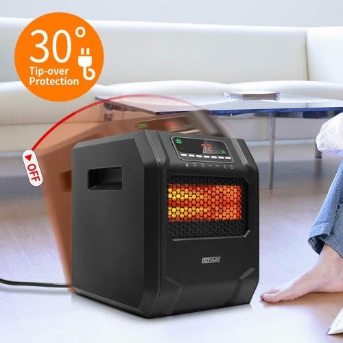 Calefactor de Espacio Infrarrojo LIFE SMART con 6 Elementos de Cuarzo, Pantalla Digital LED, Calentamiento Rápido con Control Remoto y Temporizador, Sistema de Termostato con Protección contra Vuelcos y Sobrecalentamiento para el Hogar
