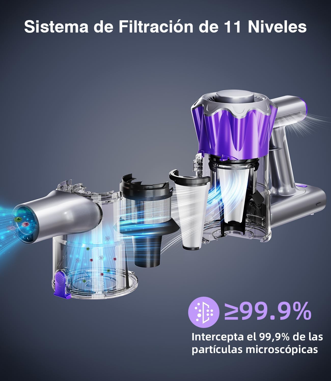 Aspiradora Inalámbrica Tdyon 40KPa/450W, Potente hasta 50 Minutos, con Pantalla Inteligente y Cepillo Antienredos, para Alfombras, Pelo de Mascotas, Suelo y Sofá [Clase de Eficiencia Energética A+++]