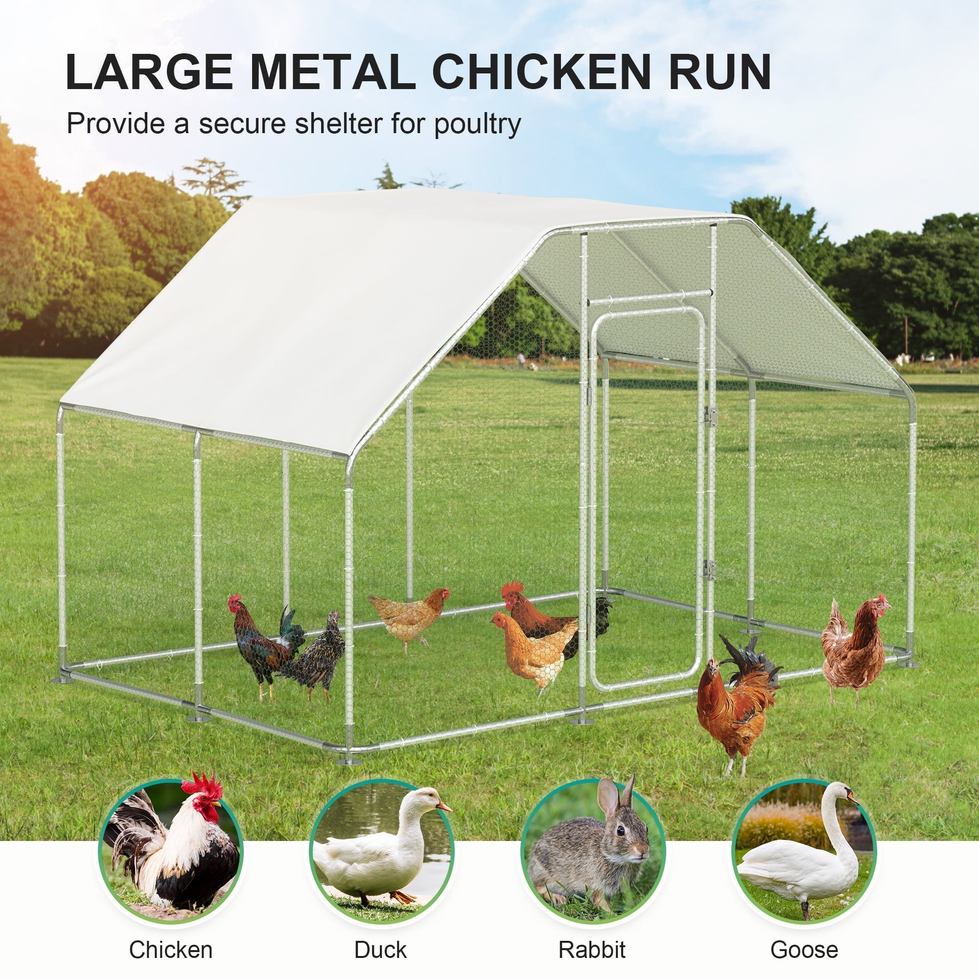 Gran Gallinero de Metal para 16 Pollos, Jaula para Aves con Forma de Espira, Cubierta Impermeable y Anti-Ultravioleta para Uso Exterior en el Patio o Granja