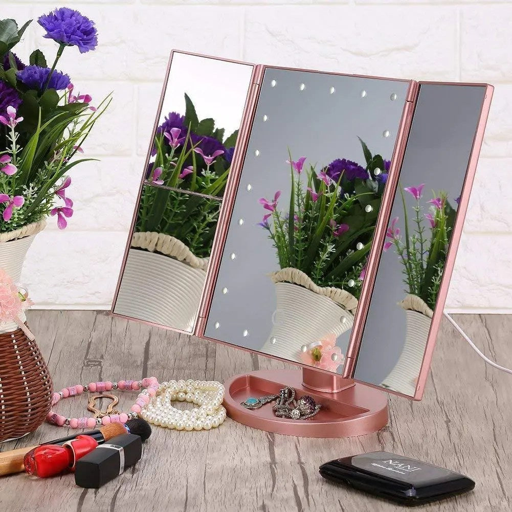 Espejo de Maquillaje Iluminado Espejo de Tocador Inteligente con Luces, 10X de Magnificación, Ajustable, 22 Luces LED