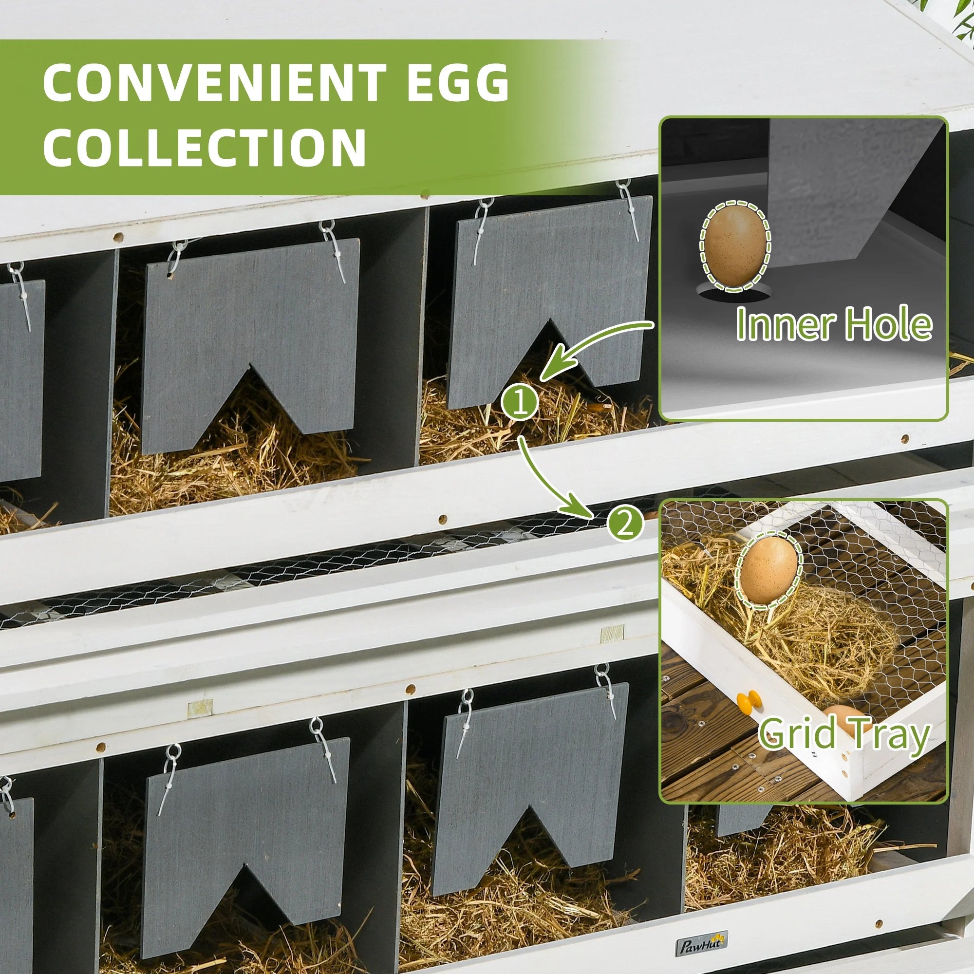 Nido para gallinas PawHut con 2 compartimentos para huevos y 8 bandejas para huevos