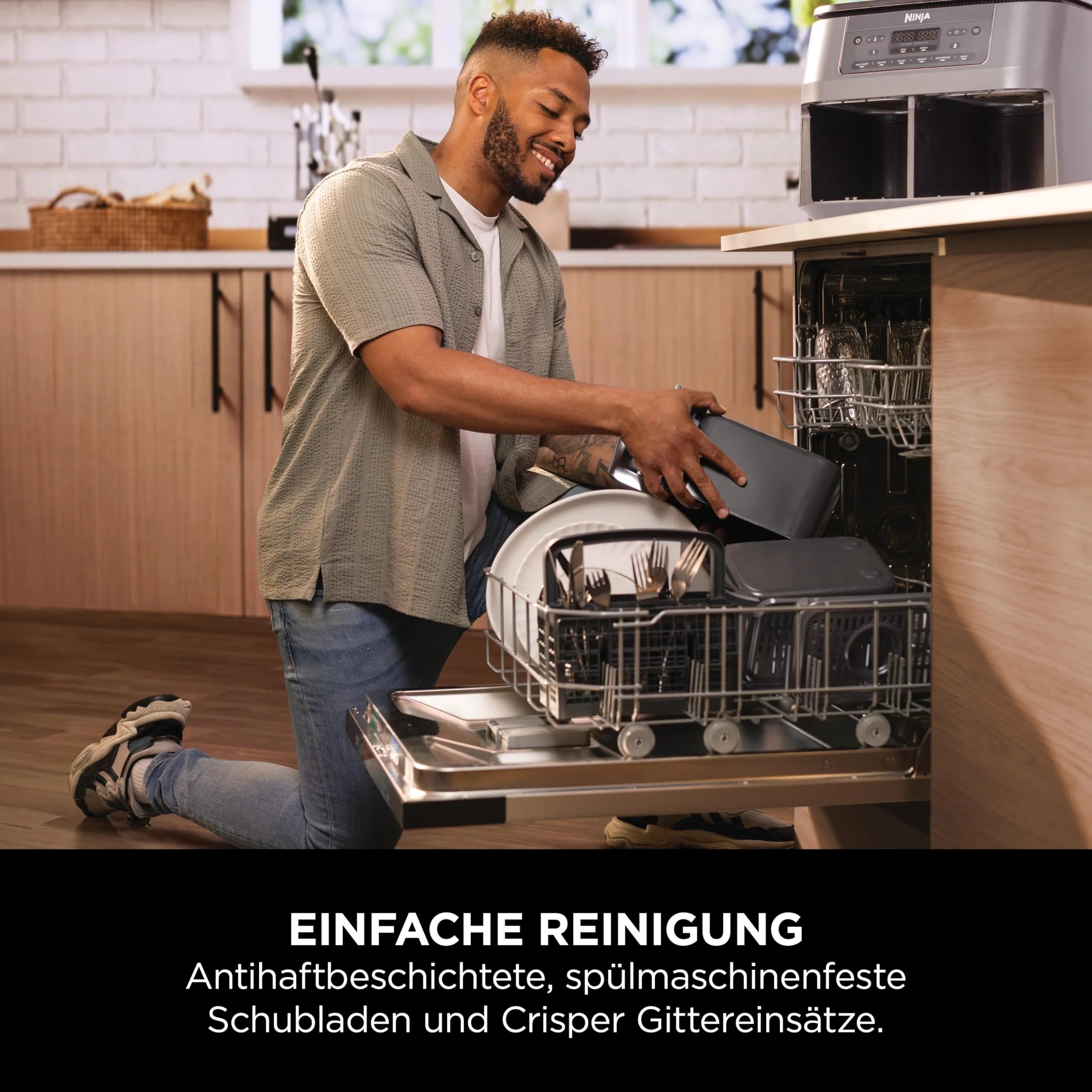 2025 Freidora de aire digital Ninja Dual Zone, 2 cajones, 6 en 1, sin aceite, capacidad 7,6 L, cocción con aire caliente, función Max Crisp, asar, hornear, recalentar, cestas aptas para lavavajillas, gris metálico DZ300EU