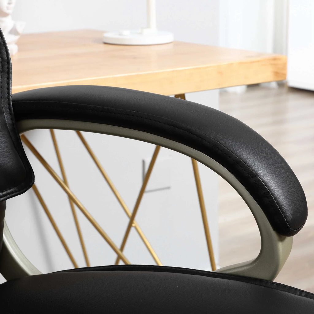 Silla de Oficina con Respaldo Alto, Sillón Giratorio de Cuero Sintético con Altura Ajustable, Negro