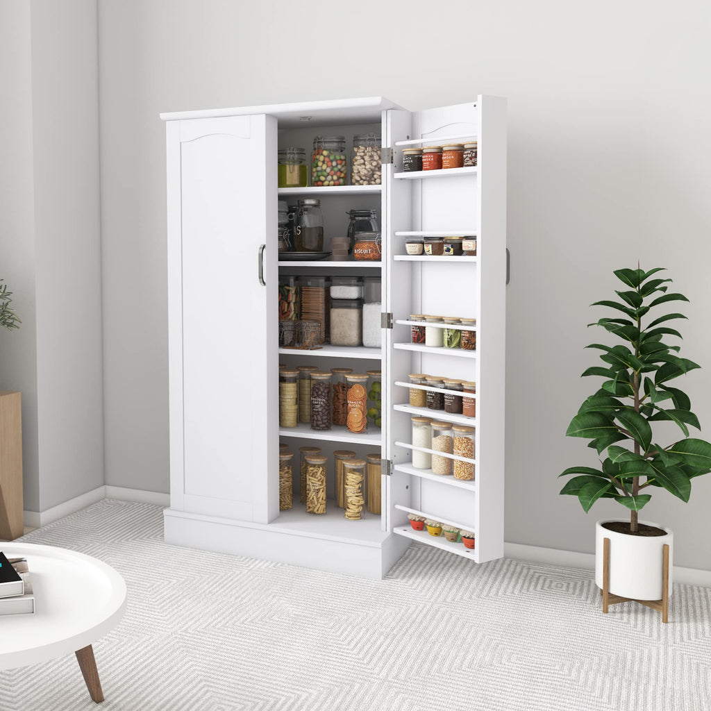 Jehiatek Alacena de Cocina de 47 pulgadas, Gabinete Blanco Independiente tipo Aparador con Puertas y Estantes Ajustables, Mueble de Almacenamiento para Cocina, Sala de Estar y Comedor