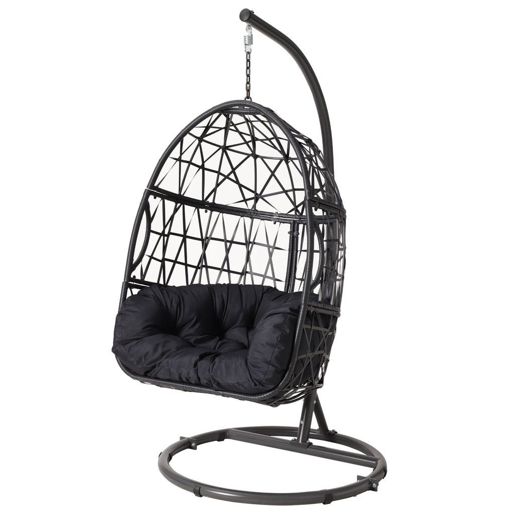 Silla Colgante Tipo Huevo Haverchair con Soporte para Exteriores, Patio, Mimbre y Cojín