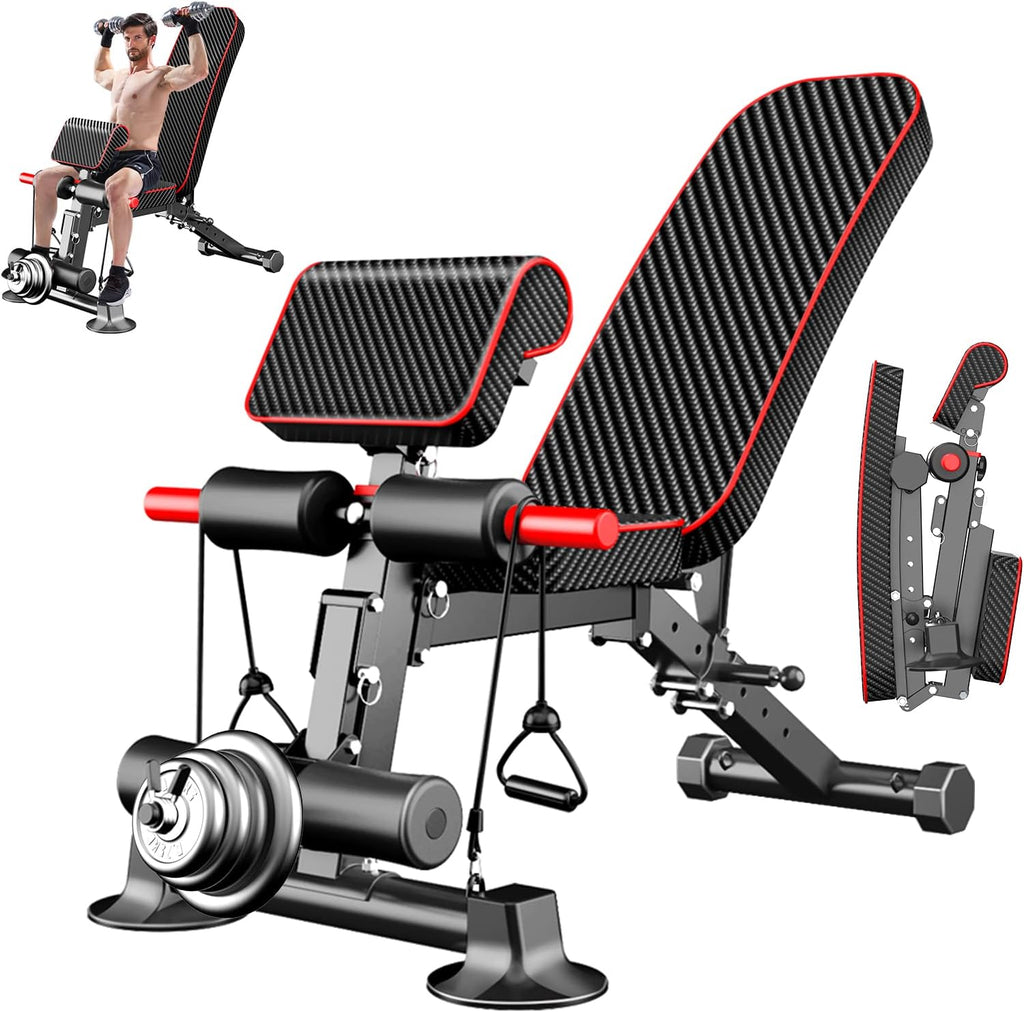 2025 Banco de musculación ajustable – Banco práctico para entrenamiento completo, plegable en plano