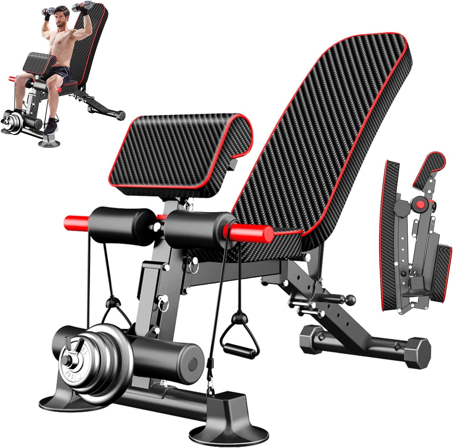 2025 Banco de musculación ajustable – Banco práctico para entrenamiento completo, plegable en plano