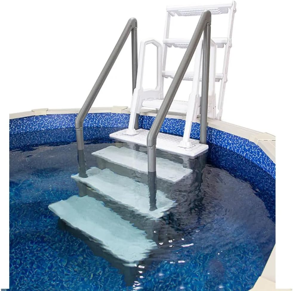 Escalones antideslizantes Aqua Select para piscinas elevadas | Azul | Para piscinas sobre tierra | Se pueden montar en terrazas de 48" a 54" de altura | Escalera de seguridad con capacidad hasta 250 lbs