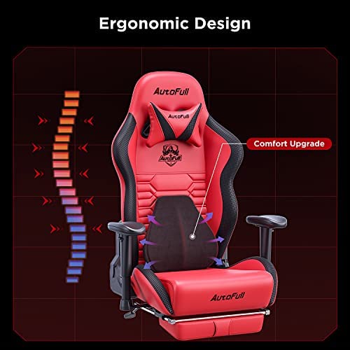 Silla de Oficina Gaming AutoFull con Soporte Lumbar Ergonómico, Estilo Racing, Cuero PU, Alta Respalda, Silla Giratoria Ajustable para PC