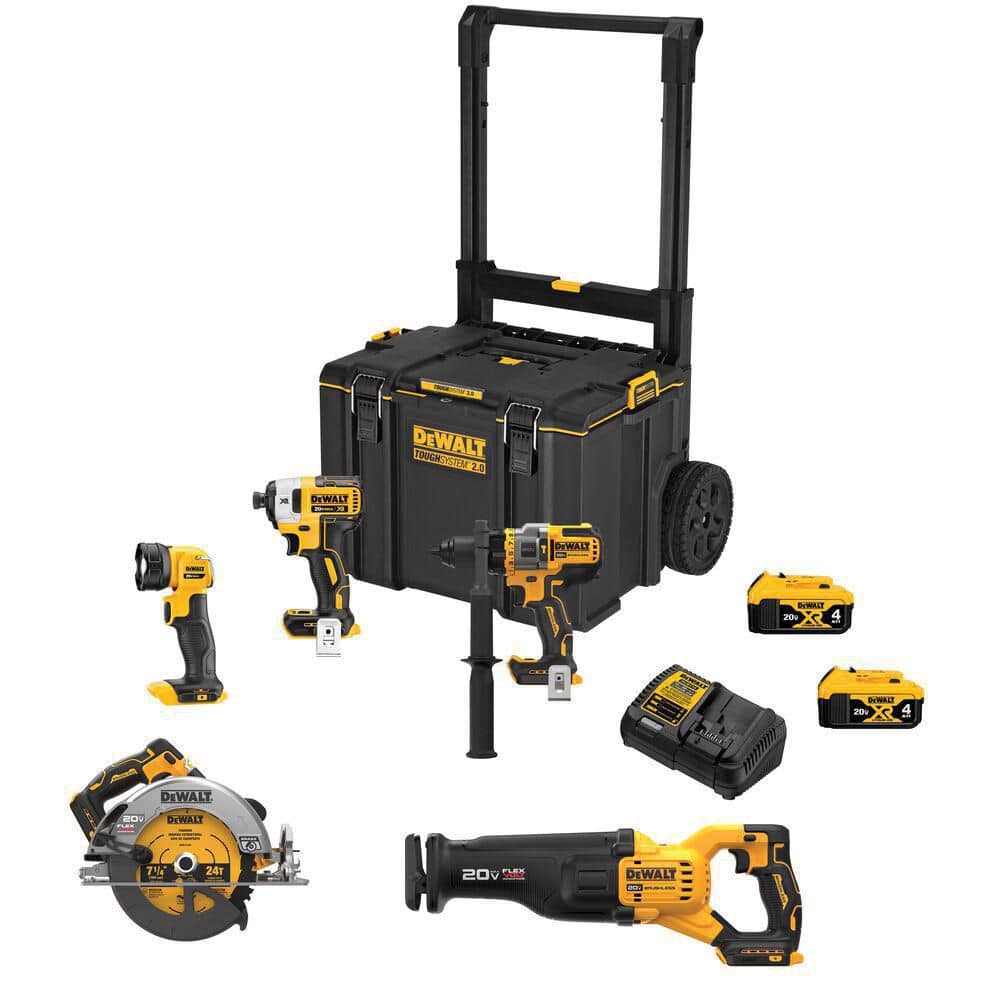 2025 Kit de Herramientas 5 en 1 20V MAX Sin Cable con Motor Sin Escobillas, Baterías de 4.0Ah (2) y Cargador DCKTS599M2