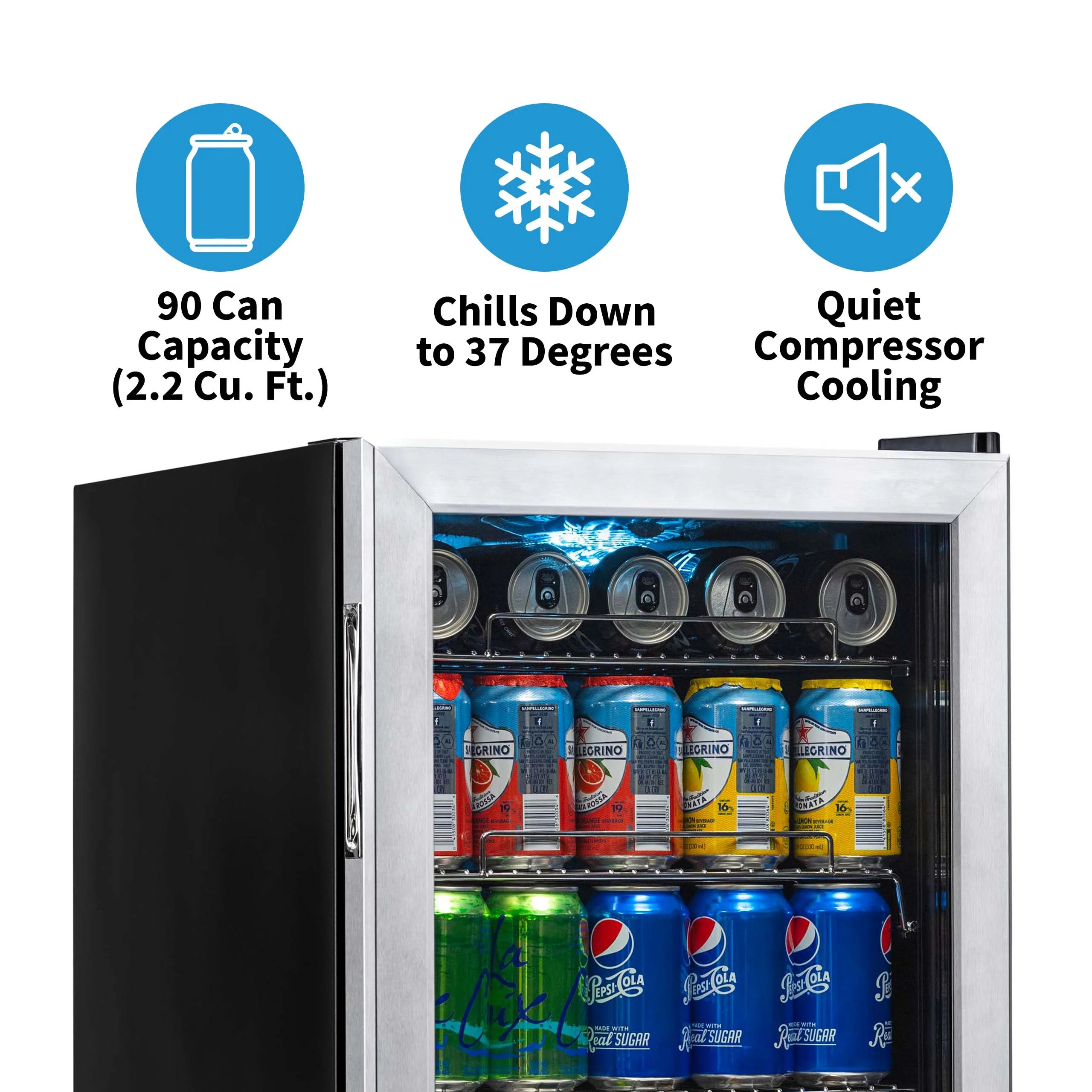 2025 Newair® Refrigerador de Bebidas Independiente de Acero Inoxidable – 90 Latas – 17”