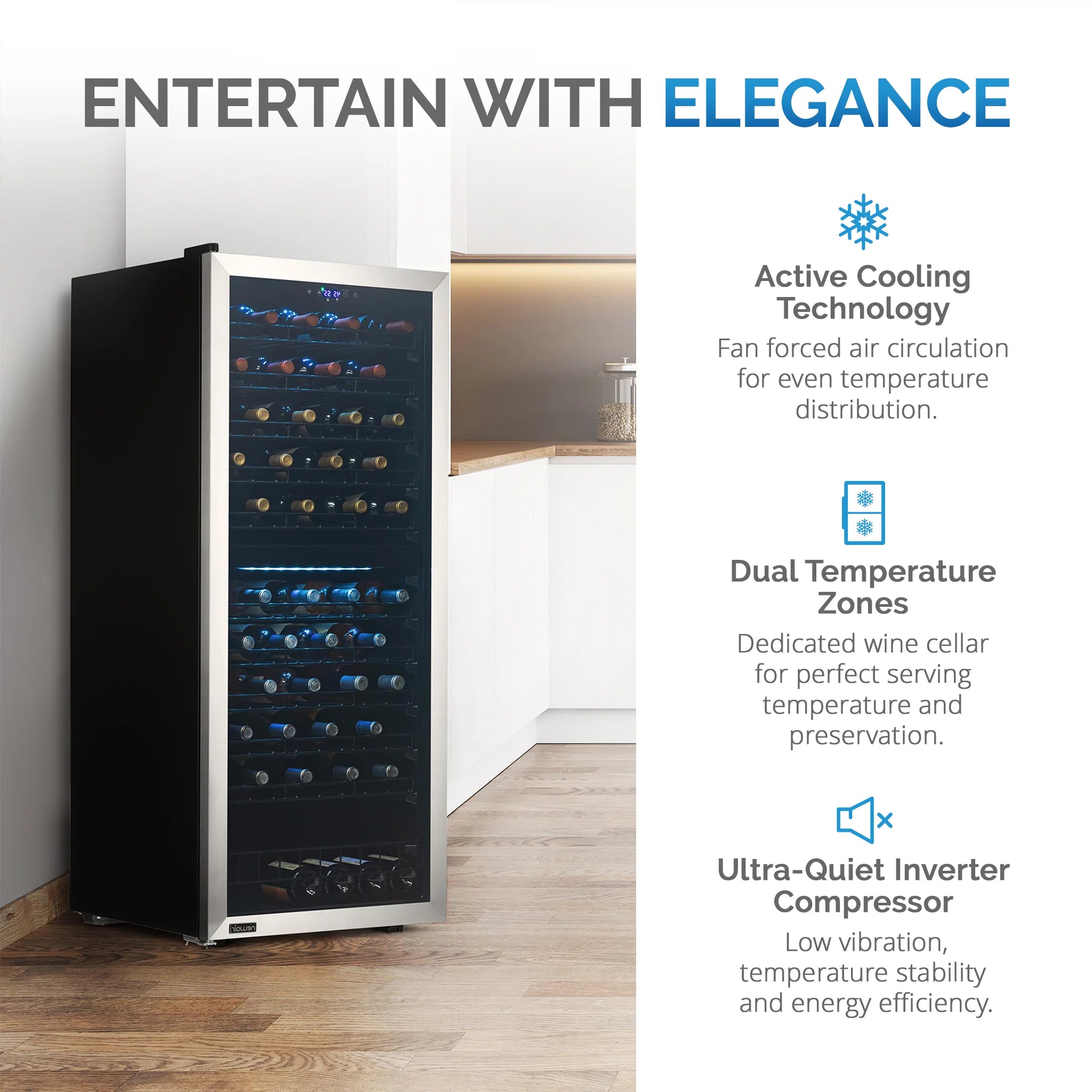 2025 Refrigerador de Vinos Independiente Newair® de Acero Inoxidable – 98 Botellas – 23" con Doble Zona