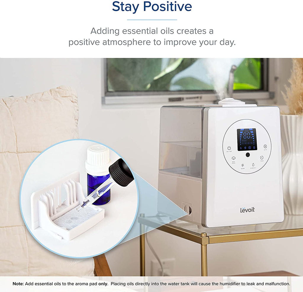 Humidificadores LEVOIT para Dormitorio y Habitaciones Grandes, 6L de Niebla Cálida y Fría para Familias y Plantas, con Sensor de Humedad Integrado