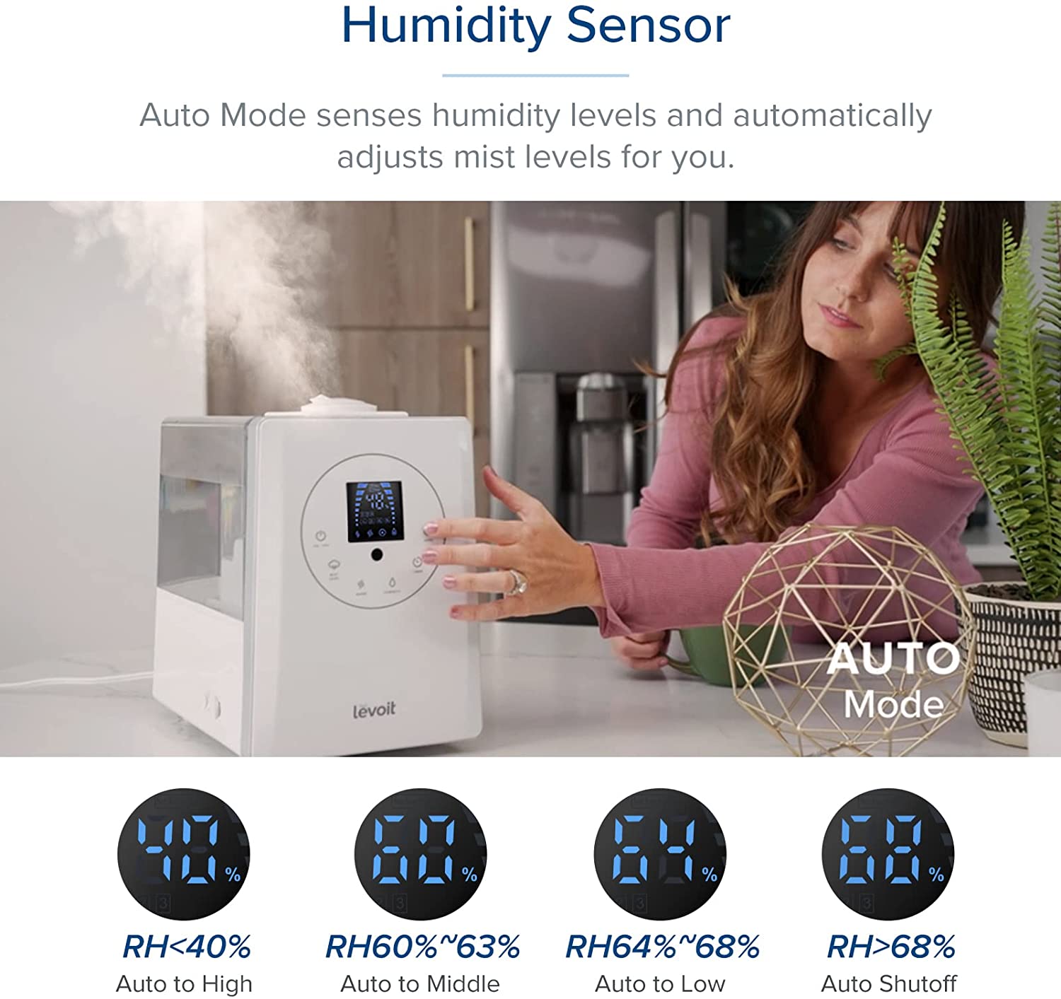 Humidificadores LEVOIT para Dormitorio y Habitaciones Grandes, 6L de Niebla Cálida y Fría para Familias y Plantas, con Sensor de Humedad Integrado