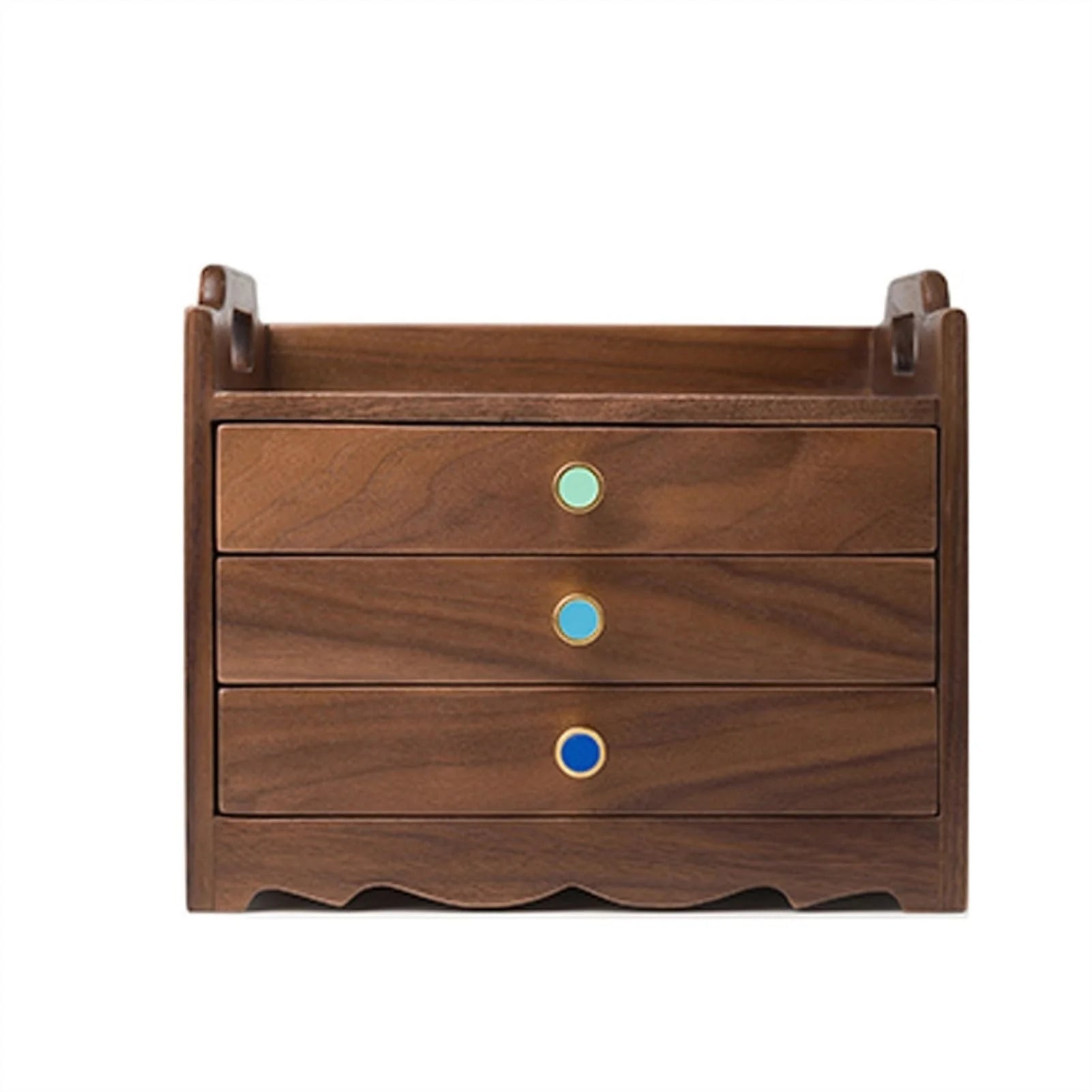 Caja organizadora de joyas de viaje en madera maciza con detalles en cobre