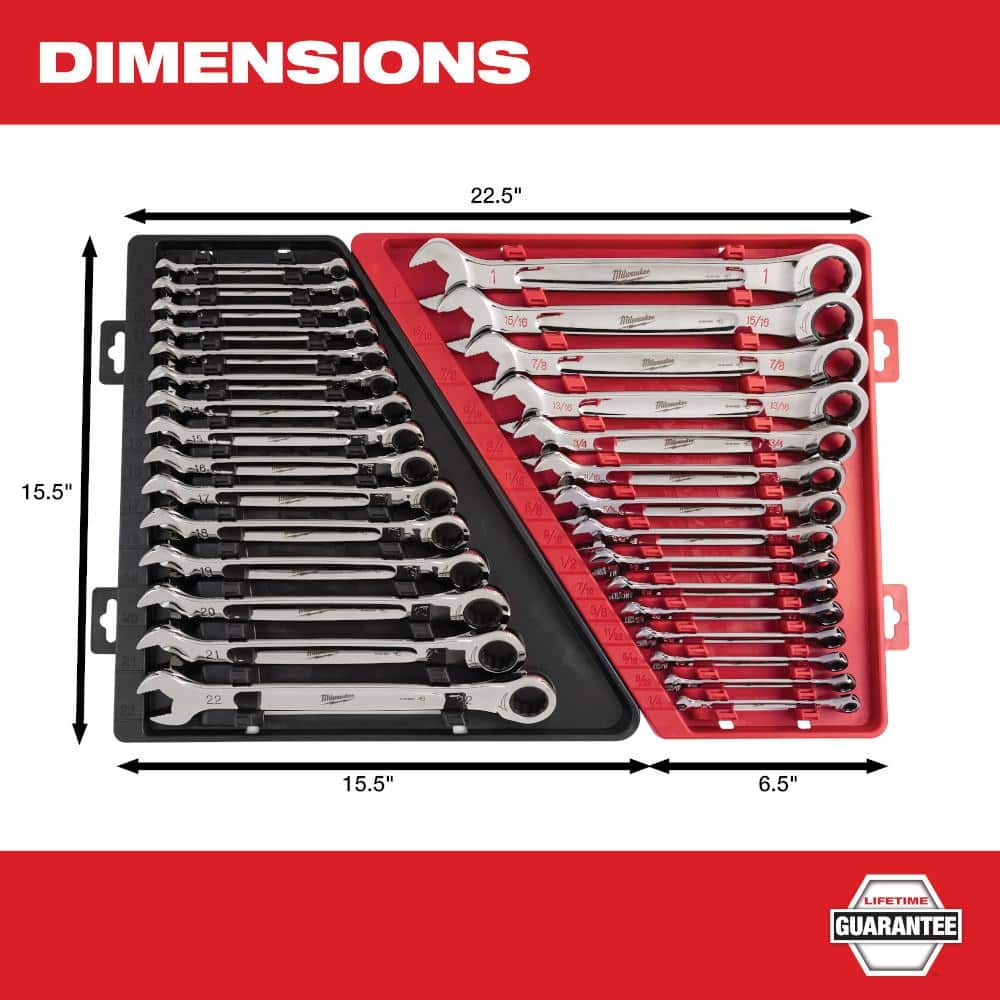 Juego de Llaves de Carraca Combinadas SAE/Métricas Milwaukee 30 Piezas