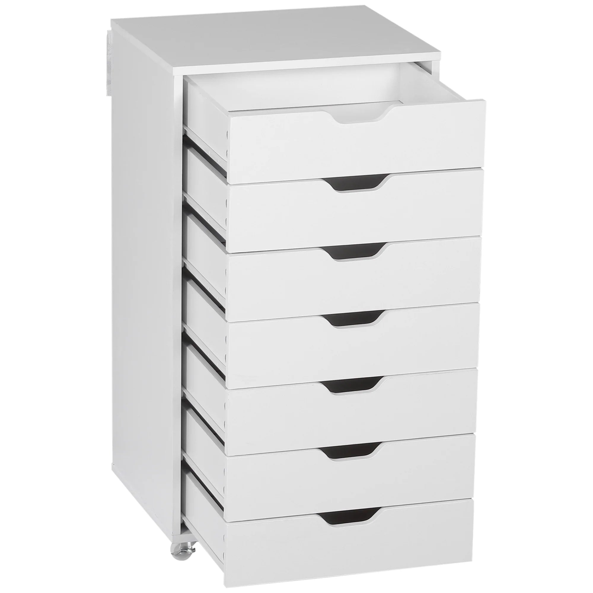 Cajonera Vertical de 7 Cajones, Mueble de Oficina Móvil con Ruedas, Blanco