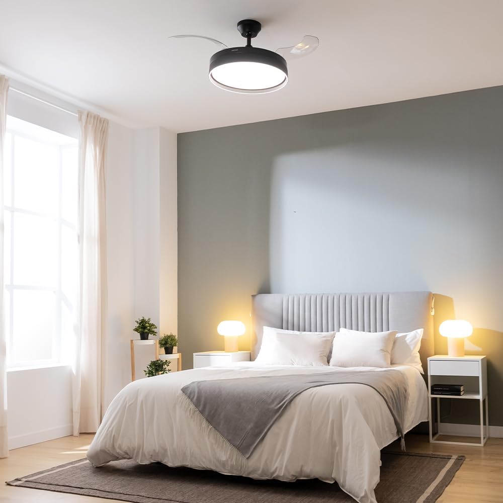Ventilador de Techo Cecotec con Aspas Retráctiles y Lámpara Invisible EnergySilence Aero 4280 de Acero, 40 W, Diámetro 42 Pulgadas (106 cm), Temporizador, 3 Tonos de Luz, Función Verano-Invierno