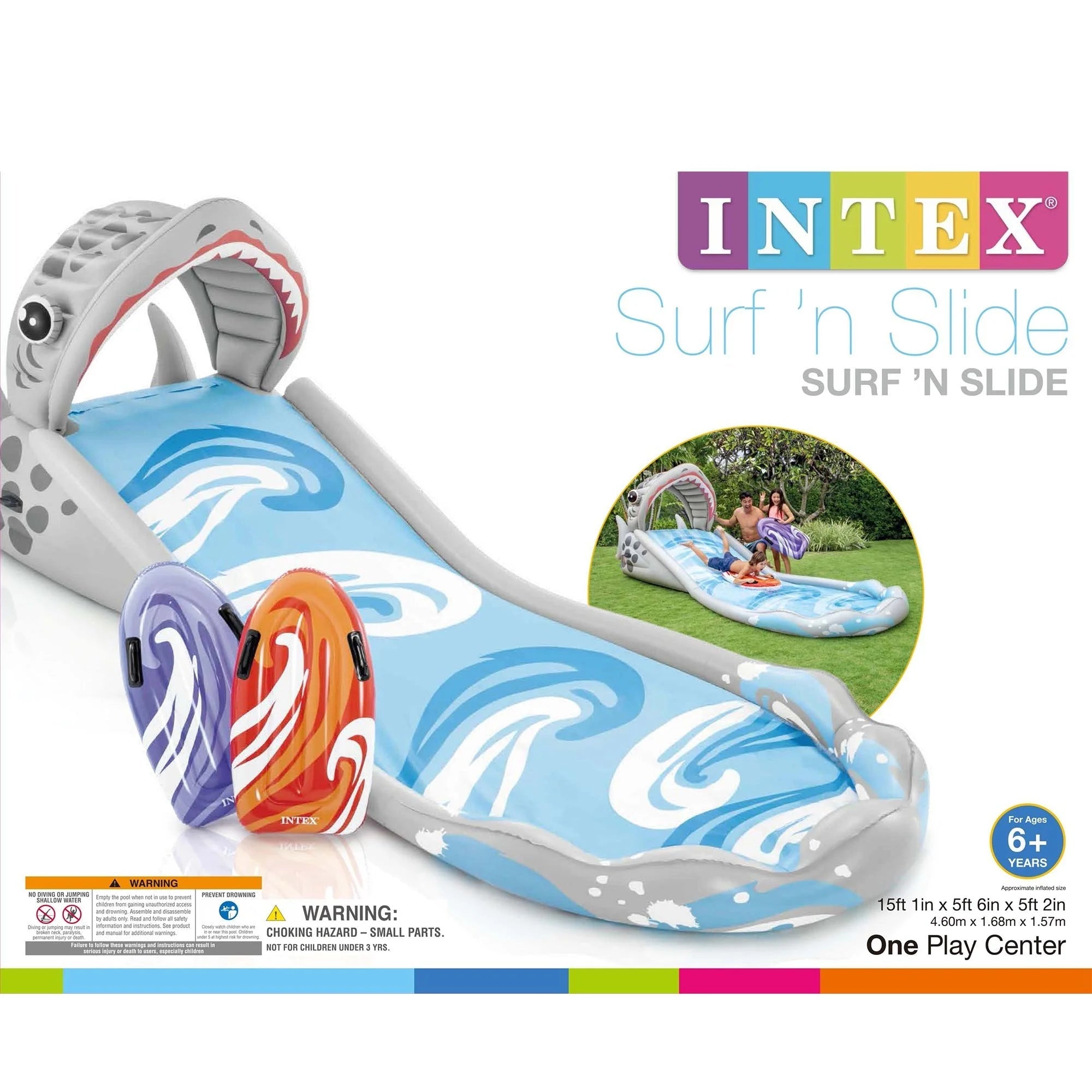 Tobogán de Agua Inflable para Patio Trasero Intex con Surf Riders y Bomba de Aire Eléctrica