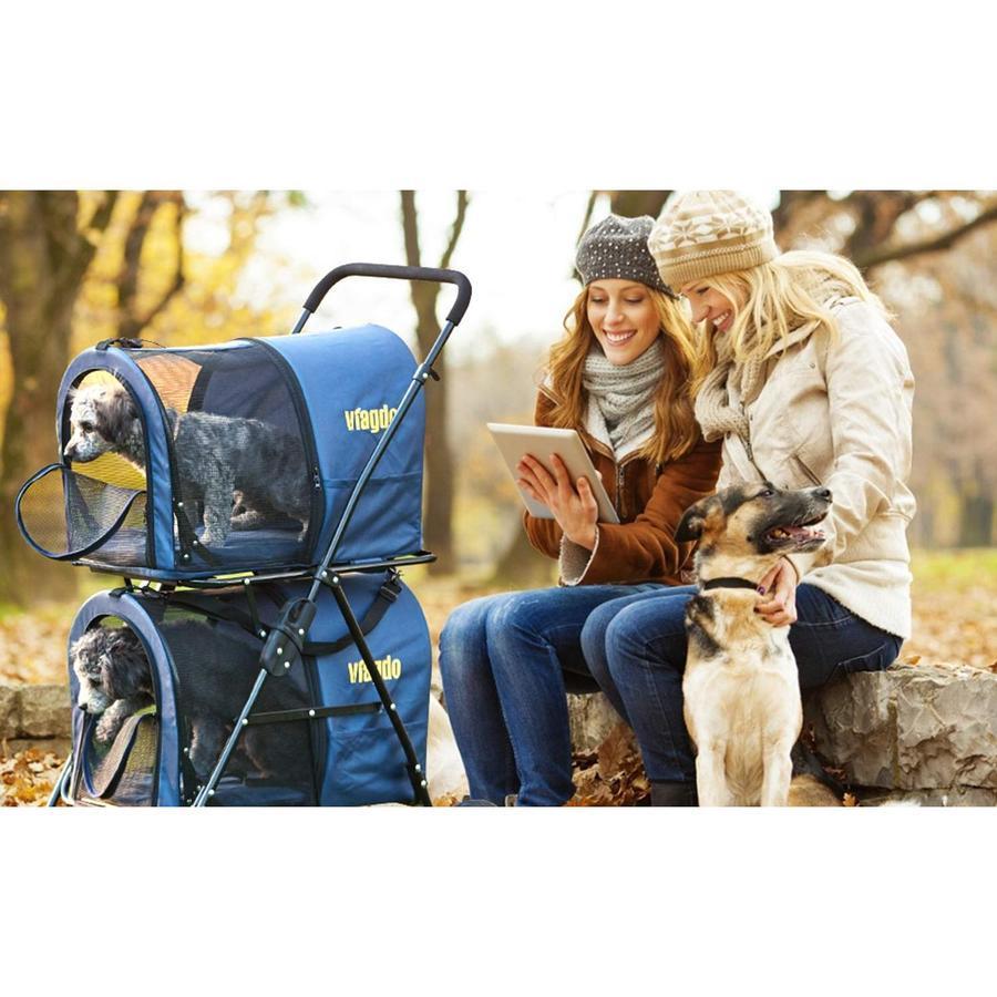 2025 Carrito Doble para Mascotas 42", para 2 Perros o Gatos, Plegable con Suspensión, Azul Marino