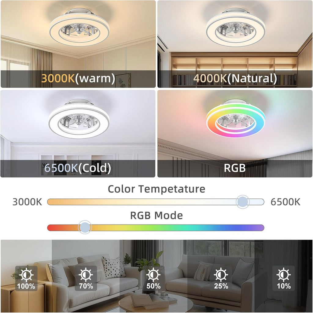 Ventilador de Techo con Luz 40.5 cm, Ventilador Silencioso de 20 W, Regulable 3000K-4000K-6500K, 6 Velocidades con Control Remoto, Temporizador, Memoria de Luz, Ventilador Reversible