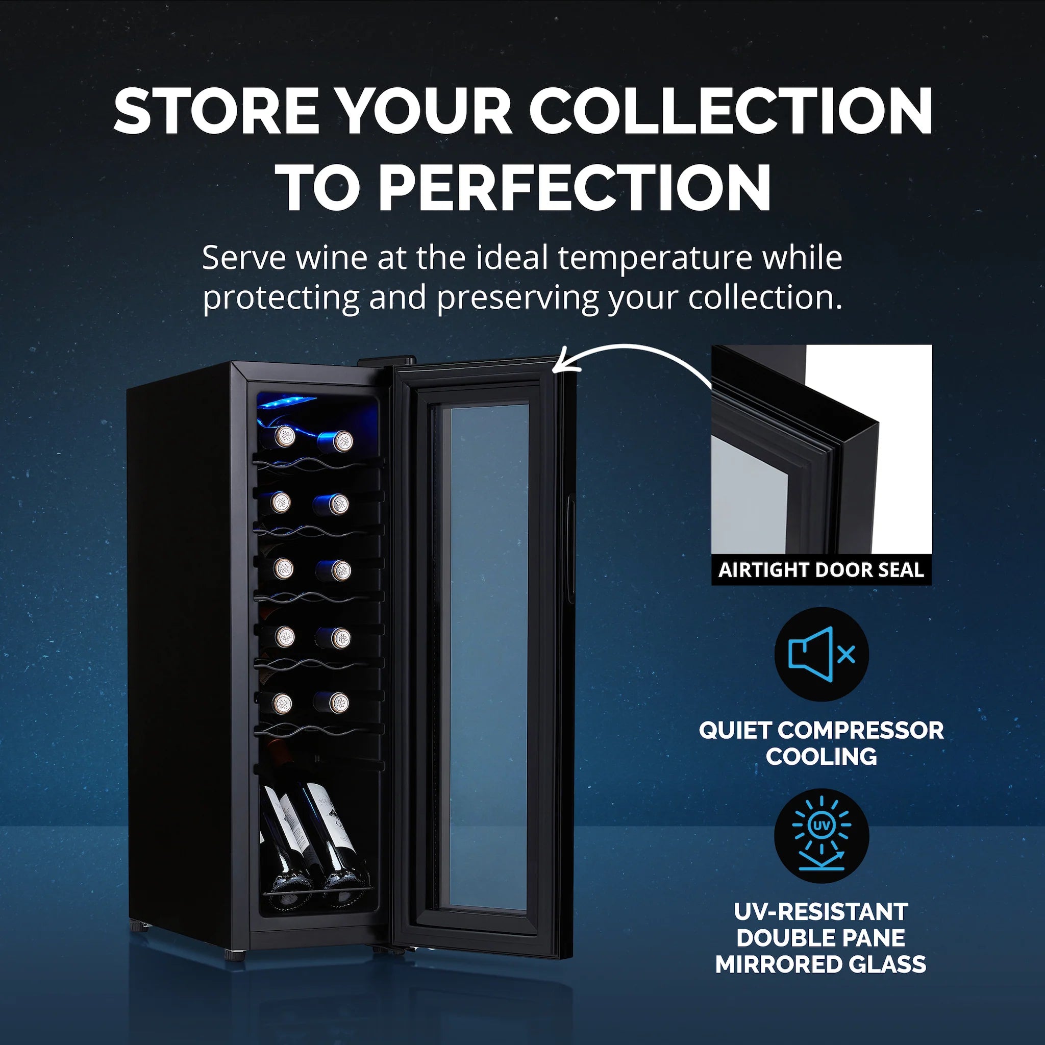 2025 Refrigerador de Vinos Independiente Newair® Negro – 12 Botellas – 13,6"