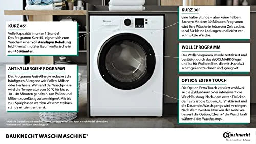 2025 Bauknecht BPW 814 A Lavadora de carga frontal / 8 kg / Eliminación potente de manchas / Clean Plus / Ciclo corto 45' / Anti-Alergia Plus / Detección automática de carga / Opción Extra Touch, Blanco