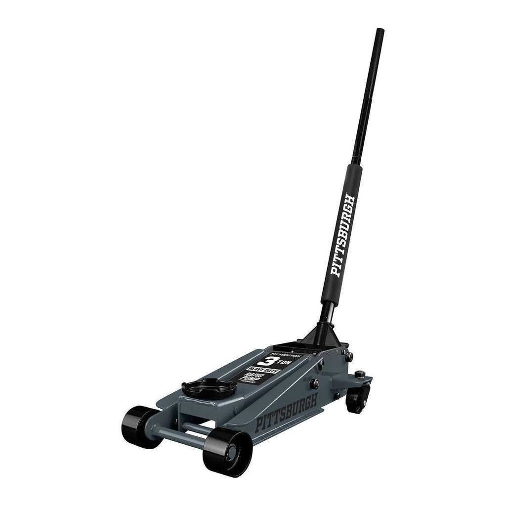 2025 PITTSBURGH Gato hidráulico de piso de 3 toneladas con bomba RAPID PUMP, color gris pizarra
