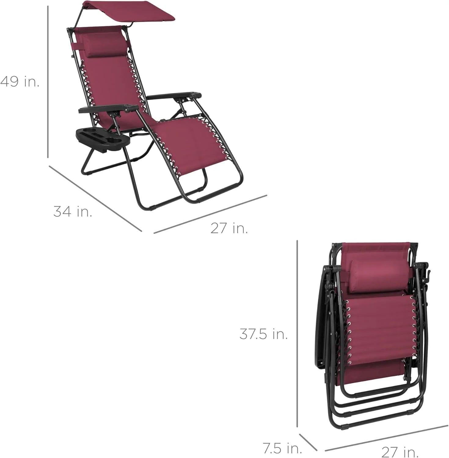 Best Choice Products – Silla Reclinable de Patio con Gravedad Cero, Ajustable y Plegable para Exteriores con Dosel, Almohada Cervical y Bandeja Lateral, Textileno – Azul Pavo Real