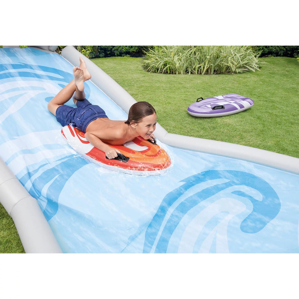Tobogán de Agua Inflable para Patio Trasero Intex con Surf Riders y Bomba de Aire Eléctrica