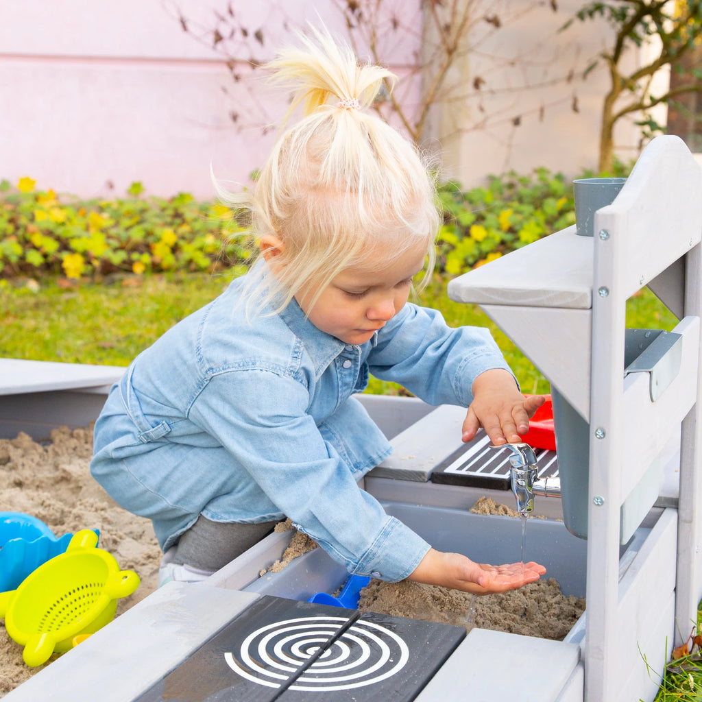 Cocina móvil de juego y barro BBQ para niños – Madera certificada FSC – Acabado en gris grabado