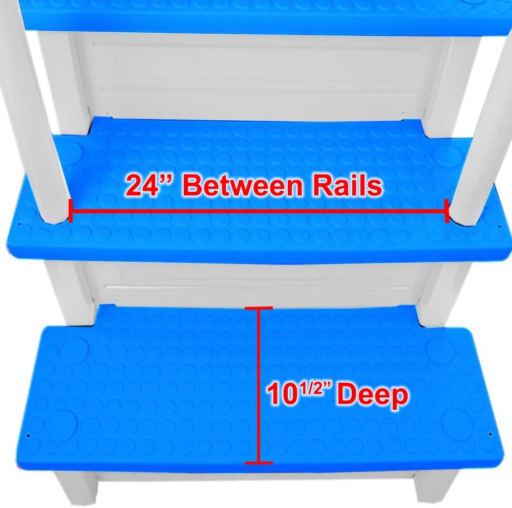 Escalones antideslizantes Aqua Select para piscinas elevadas | Azul | Para piscinas sobre tierra | Se pueden montar en terrazas de 48" a 54" de altura | Escalera de seguridad con capacidad hasta 250 lbs