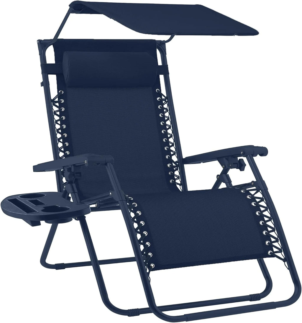 Best Choice Products – Silla Reclinable de Patio con Gravedad Cero, Ajustable y Plegable para Exteriores con Dosel, Almohada Cervical y Bandeja Lateral, Textileno – Azul Pavo Real